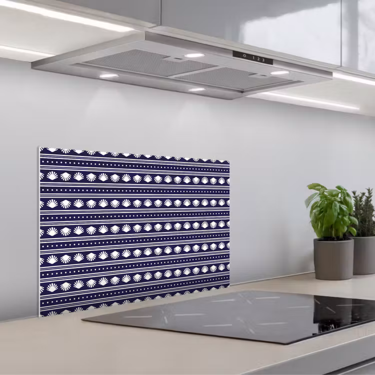 Schelp - Nautisch - Blauw - Wit keuken achterwand spatscherm klein 900 -3d_schuin