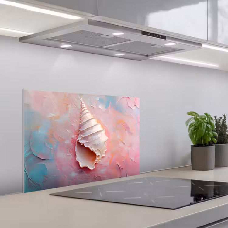 Schelp - Pastel - Pink keuken achterwand spatscherm klein -3d_schuin