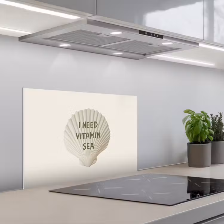Schelp - Quote - Groen keuken achterwand spatscherm klein -3d_schuin