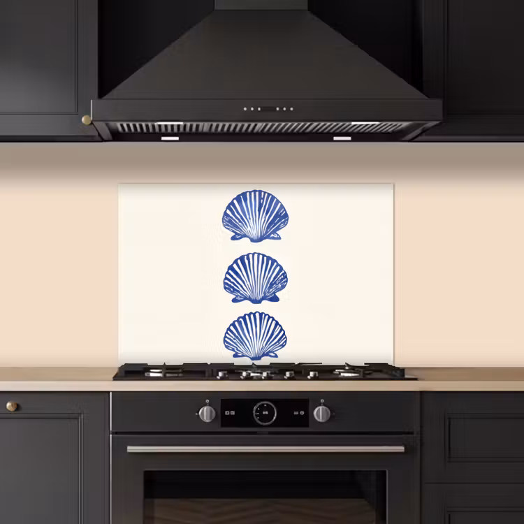 Schelpen - Blauw - Patroon keuken achterwand spatscherm klein -sfeer1