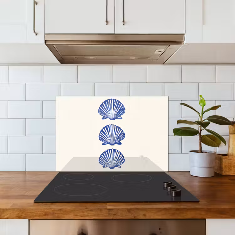 Schelpen - Blauw - Patroon keuken achterwand spatscherm klein -sfeer2