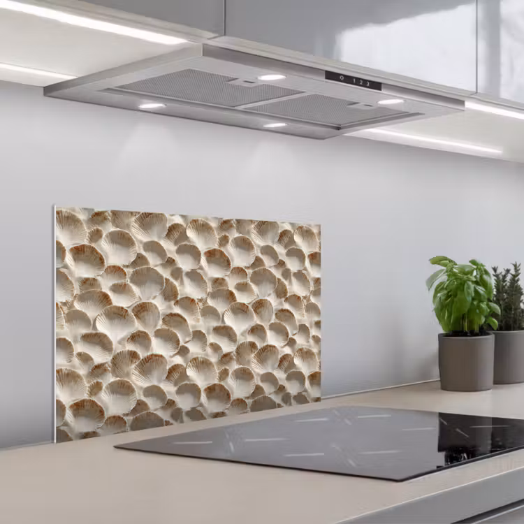 Schelpen - Waaiervorm - Wit keuken achterwand spatscherm klein 900 -3d_schuin