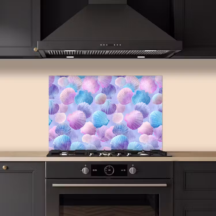 Schelpen - Paars - Blauw - Patroon keuken achterwand spatscherm klein -sfeer1