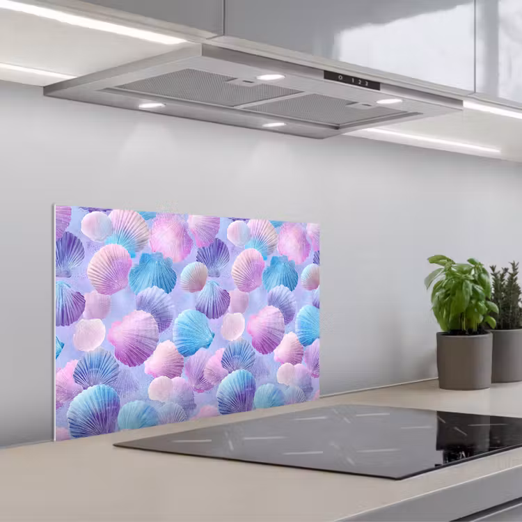 Schelpen - Paars - Blauw - Patroon keuken achterwand spatscherm klein -3d_schuin