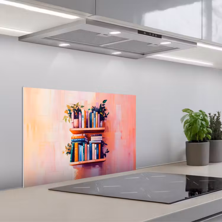 Planken - Boeken - Bladeren keuken achterwand spatscherm klein -3d_schuin