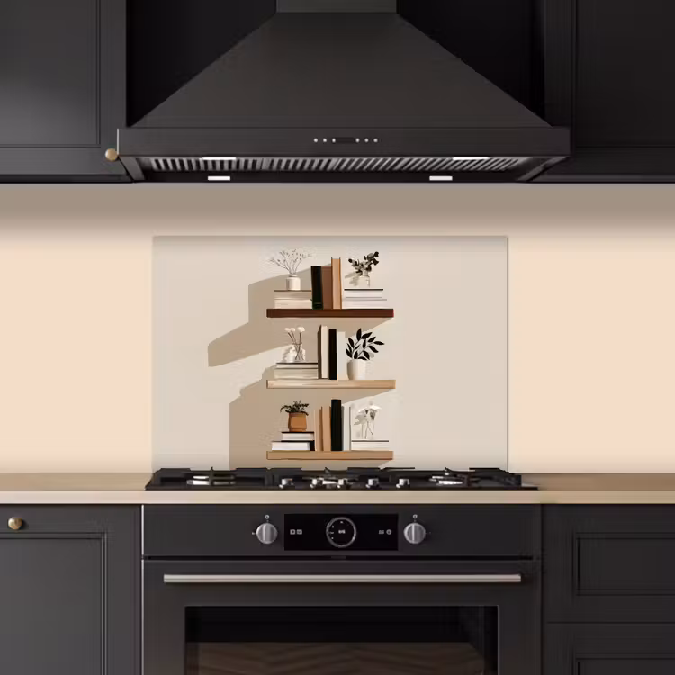 Plankjes - Boeken - Vaasjes - Planten keuken achterwand spatscherm klein -sfeer1