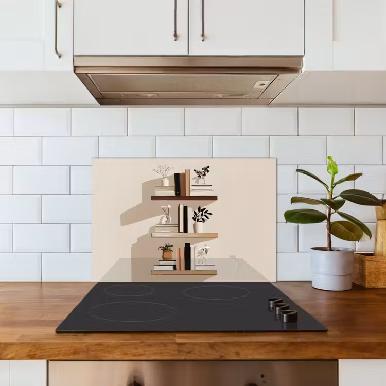 Plankjes - Boeken - Vaasjes - Planten keuken achterwand spatscherm klein -sfeer2