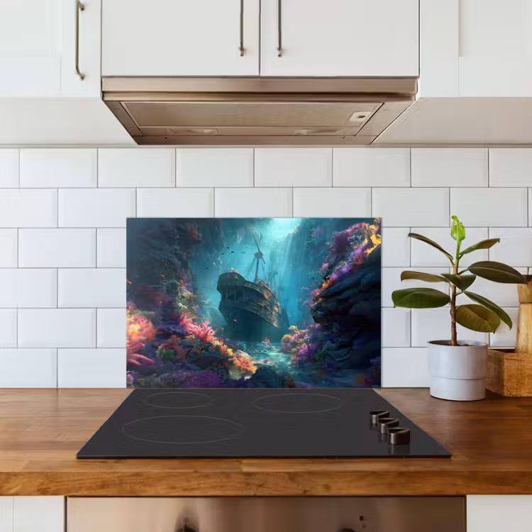 Schip - Hout - Koraalriffen - Zonlicht keuken achterwand spatscherm klein -sfeer2