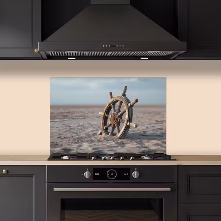Scheepsstuur - Hout - Bruin - Zand keuken achterwand spatscherm klein -sfeer1