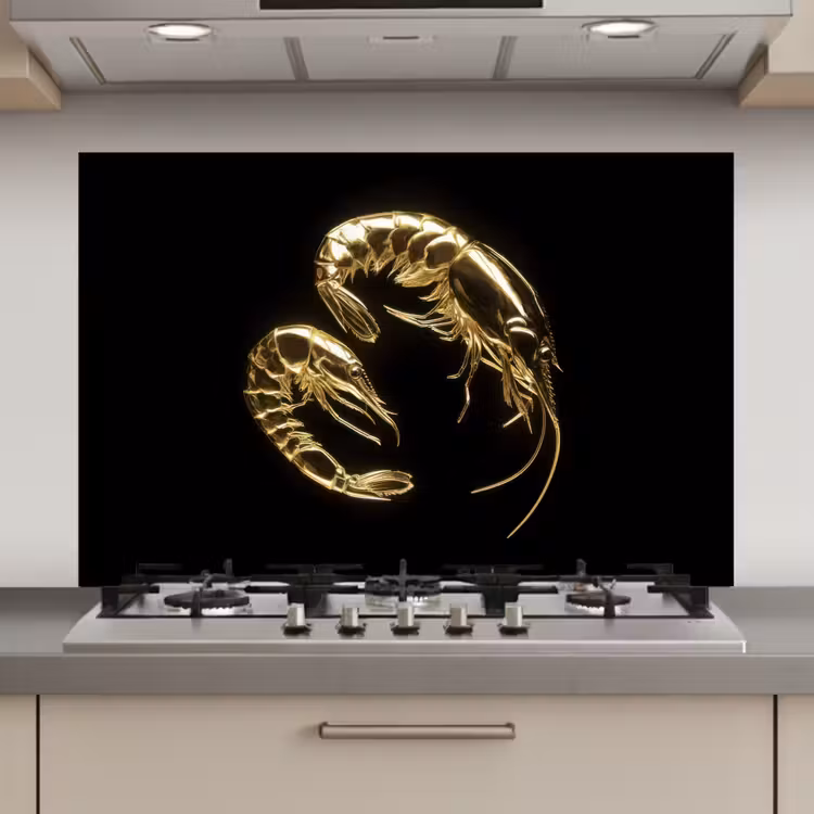 Garnalen - Zwart - Goud - Dieren keuken achterwand spatscherm klein -3d_website