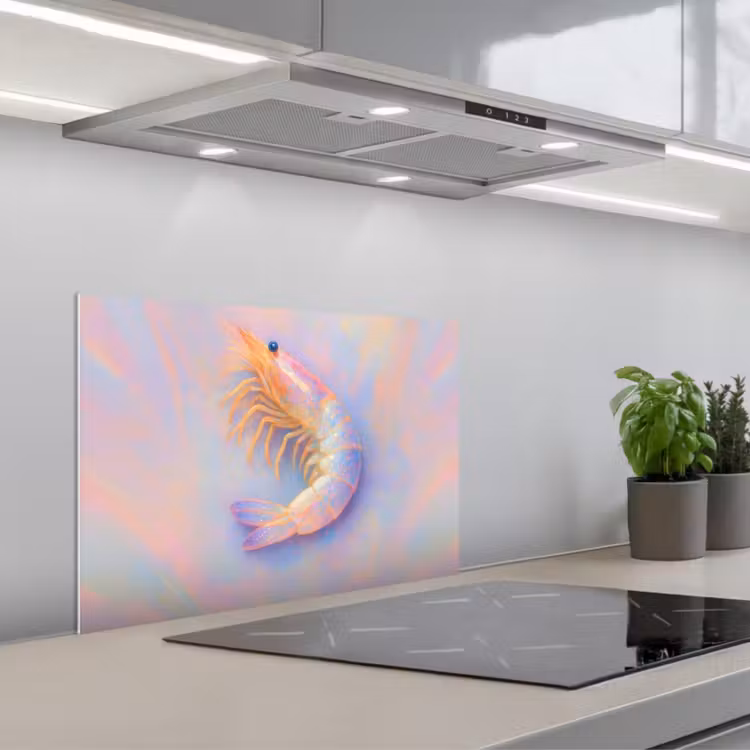 Garnaal - Subtiele structuur - Blauw - Roze keuken achterwand spatscherm klein -3d_schuin