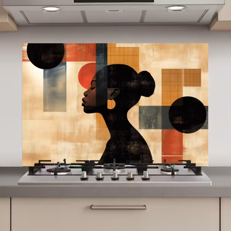 Zijaanzicht - Vrouw - Vormen keuken achterwand spatscherm klein -3d_website