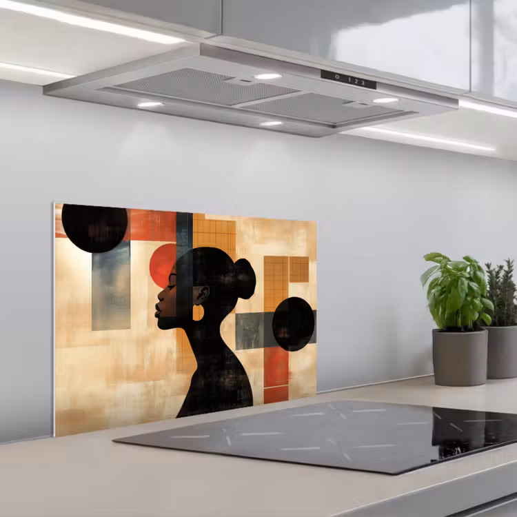 Zijaanzicht - Vrouw - Vormen keuken achterwand spatscherm klein -3d_schuin