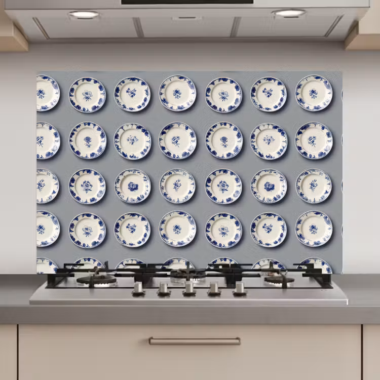 Borden - Bloemen - Blauw - Wit keuken achterwand spatscherm klein 900 -3d_website