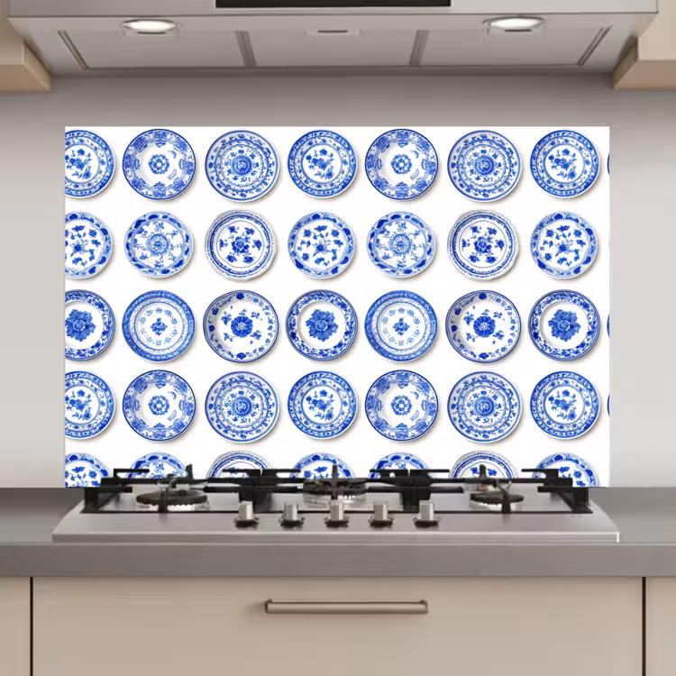 Borden - Bloemen - Patroon - Blauw keuken achterwand spatscherm klein 900 -3d_website