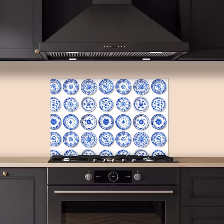 Borden - Bloemen - Patroon - Blauw keuken achterwand spatscherm klein 900 -sfeer1