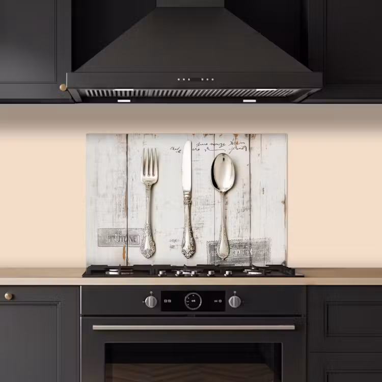 Zilver - Bestek - Hout keuken achterwand spatscherm klein -sfeer1
