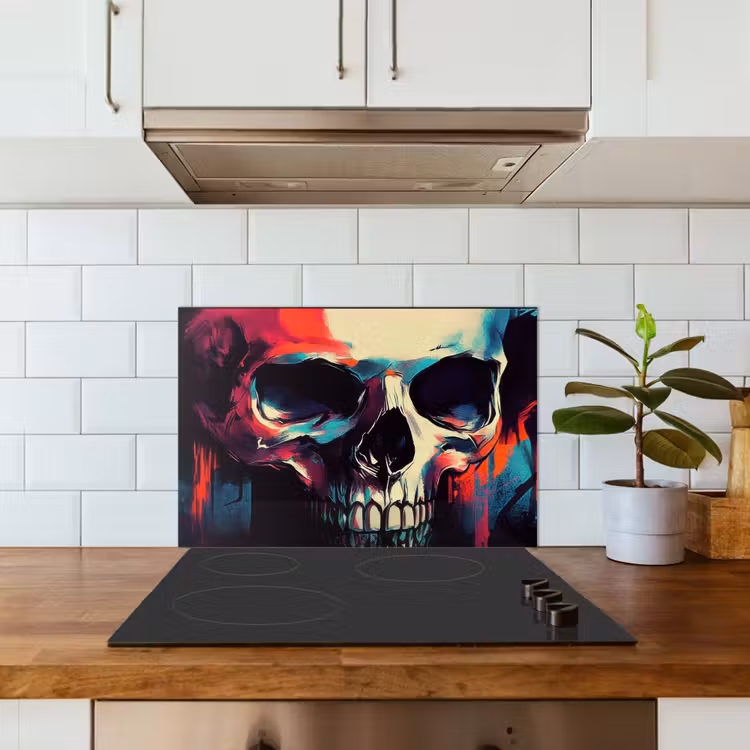 Schedel - Abstract - Rood - Blauw - Graffiti keuken achterwand spatscherm klein -sfeer2