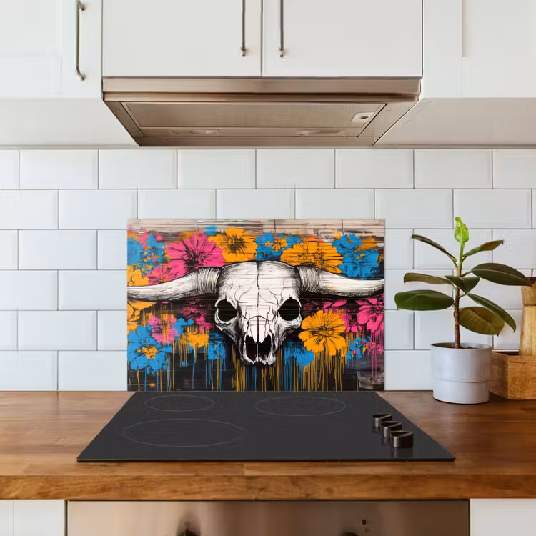 Schedel - Bloemen - Graffiti keuken achterwand spatscherm klein -sfeer2