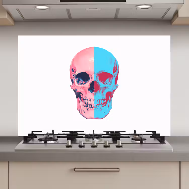 Schedel - Grafisch - Roze - Verdeeld keuken achterwand spatscherm klein -3d_website