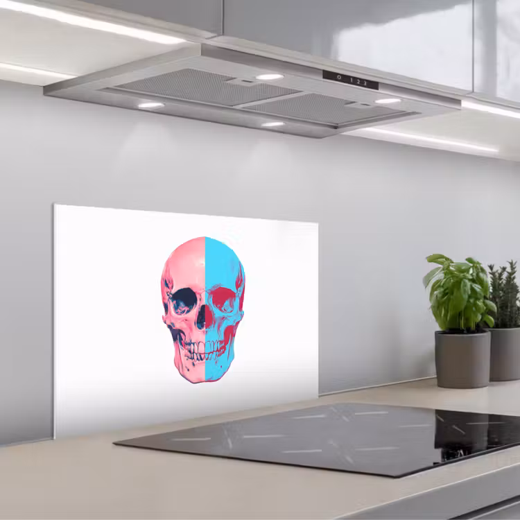 Schedel - Grafisch - Roze - Verdeeld keuken achterwand spatscherm klein -3d_schuin
