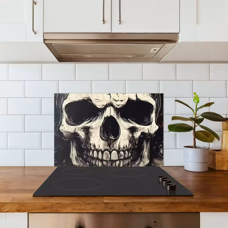 Schedel - Kettingen - Rood keuken achterwand spatscherm klein -sfeer2
