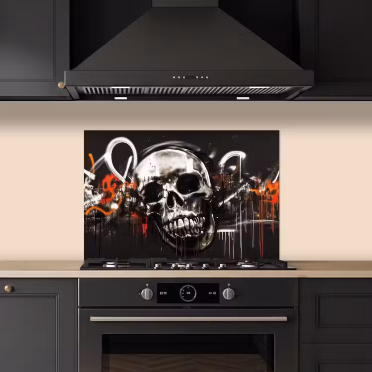 Schedels - Kunst - Donker - Rood keuken achterwand spatscherm klein -sfeer1
