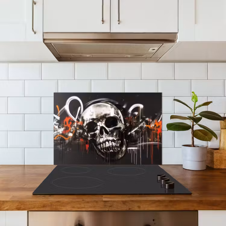 Schedels - Kunst - Donker - Rood keuken achterwand spatscherm klein -sfeer2