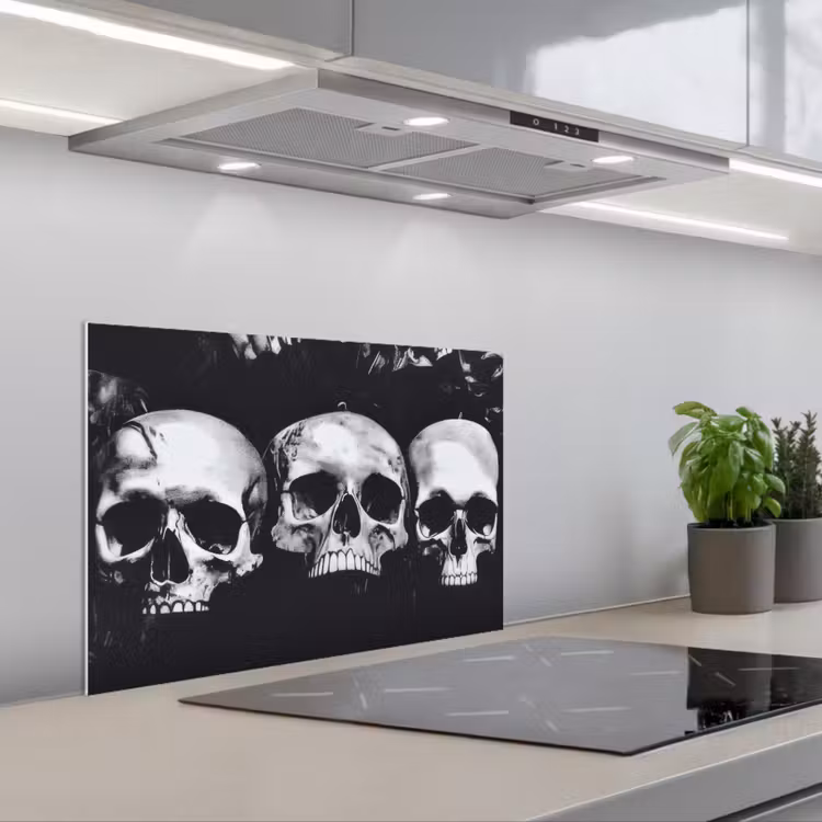 Schedels - Zwart - Contrast keuken achterwand spatscherm klein -3d_schuin