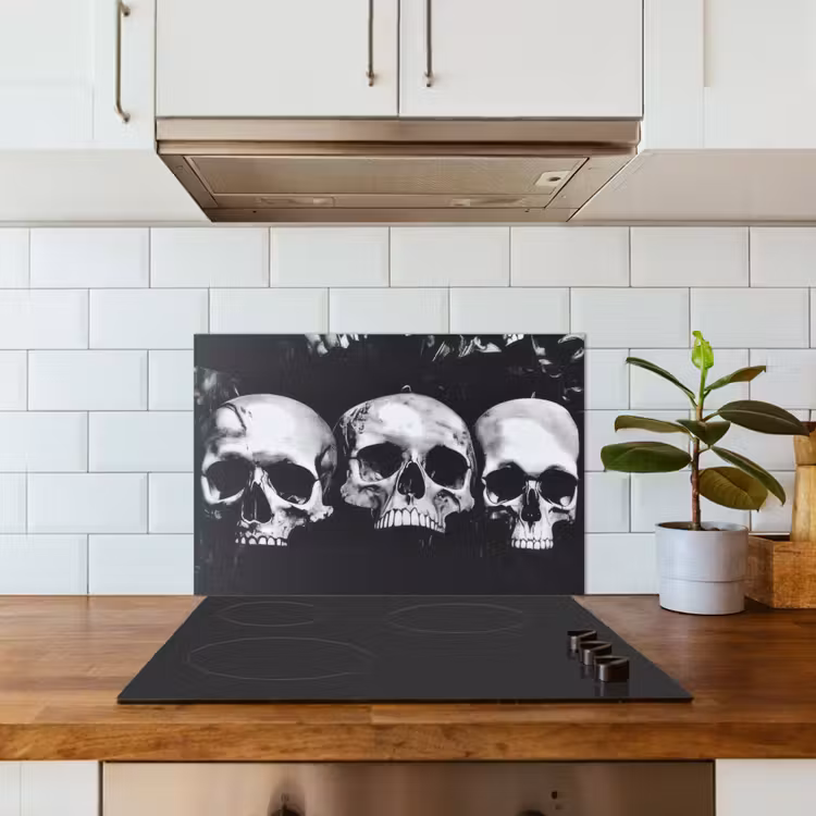Schedels - Zwart - Contrast keuken achterwand spatscherm klein -sfeer2