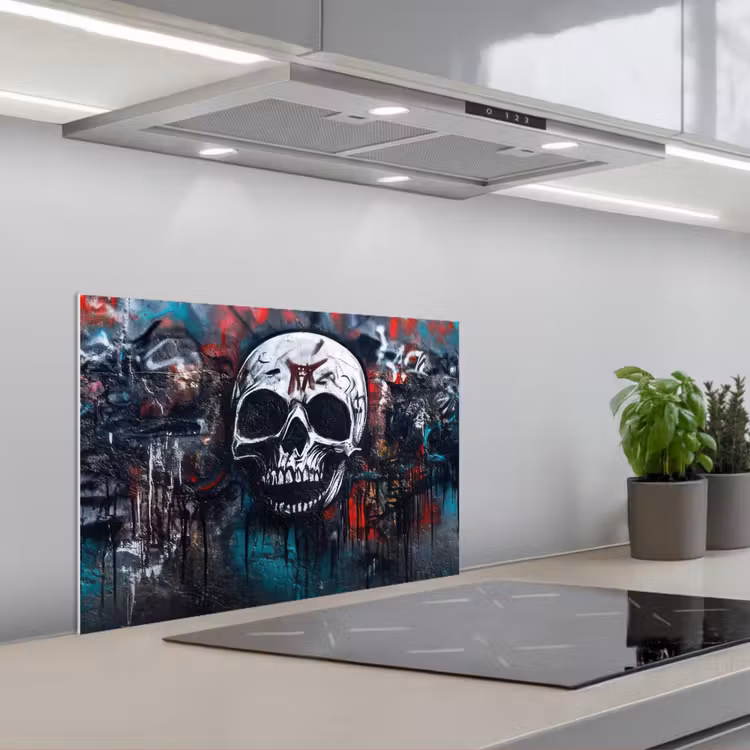 Schedels - Graffiti - Abstract keuken achterwand spatscherm klein -3d_schuin