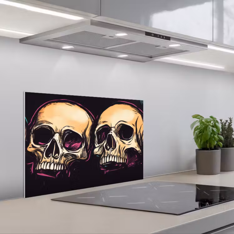 Schedels - Graffiti - Neon keuken achterwand spatscherm klein -3d_schuin