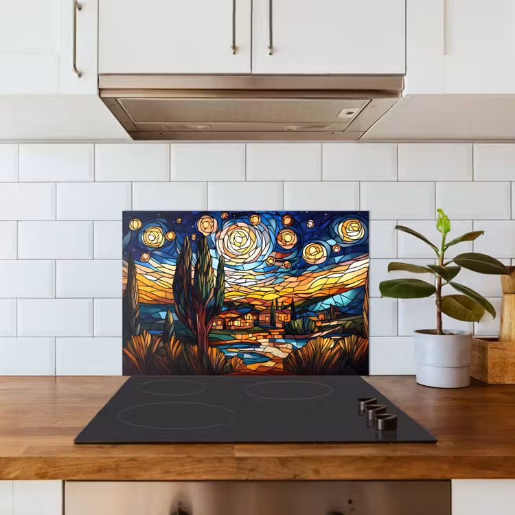 Hemel - Sterren - Mozaïek - Huizen keuken achterwand spatscherm klein -sfeer2