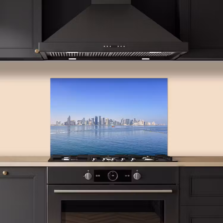Skyline - Blauw - Zee - Gebouwen - Stad keuken achterwand spatscherm klein -sfeer1