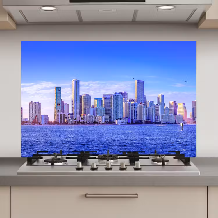 Skyline - Blauw - Wolkenkrabbers - Stad keuken achterwand spatscherm klein -3d_website