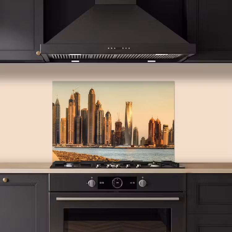 Skyline - Kanaal - Wolkenkrabbers keuken achterwand spatscherm klein -sfeer1