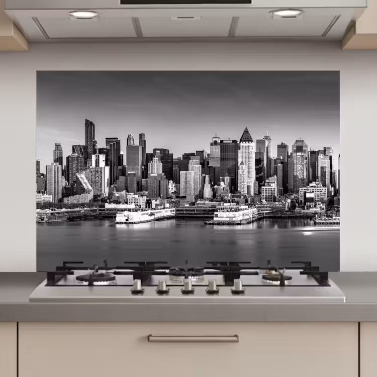Skyline - Stad - Wolkenkrabbers - Zwart - Wit keuken achterwand spatscherm klein -3d_website