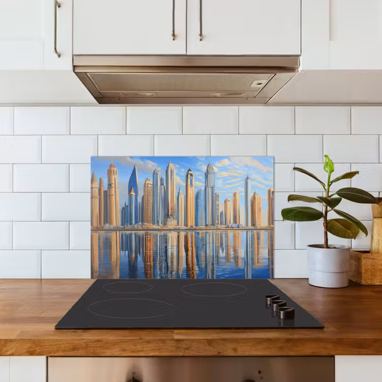 Skyline - Wolkenkrabbers - Water - Blauw keuken achterwand spatscherm klein -sfeer2