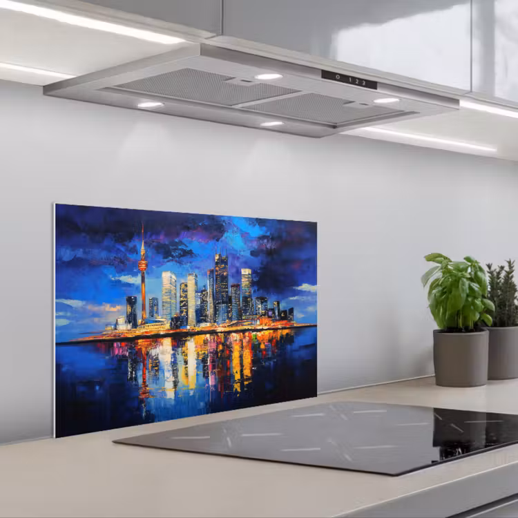 Skyline Toronto - Modern - Stadslicht - Blauw keuken achterwand spatscherm klein -3d_schuin