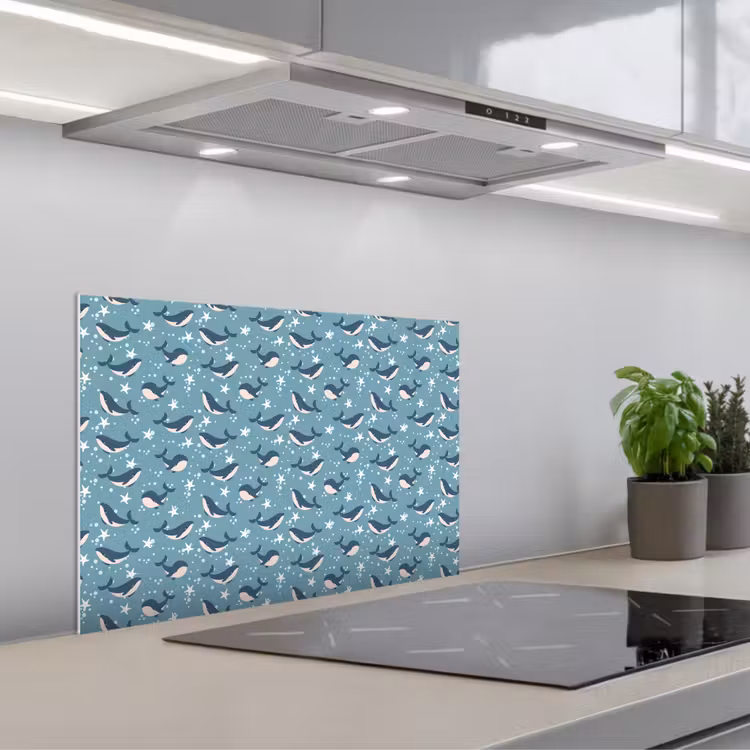 Klein - Oceaan - Walvis - Zeester keuken achterwand spatscherm klein 900 -3d_schuin