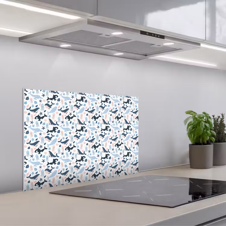 Klein - Oceaan - Walvissen - Octopus keuken achterwand spatscherm klein 900 -3d_schuin