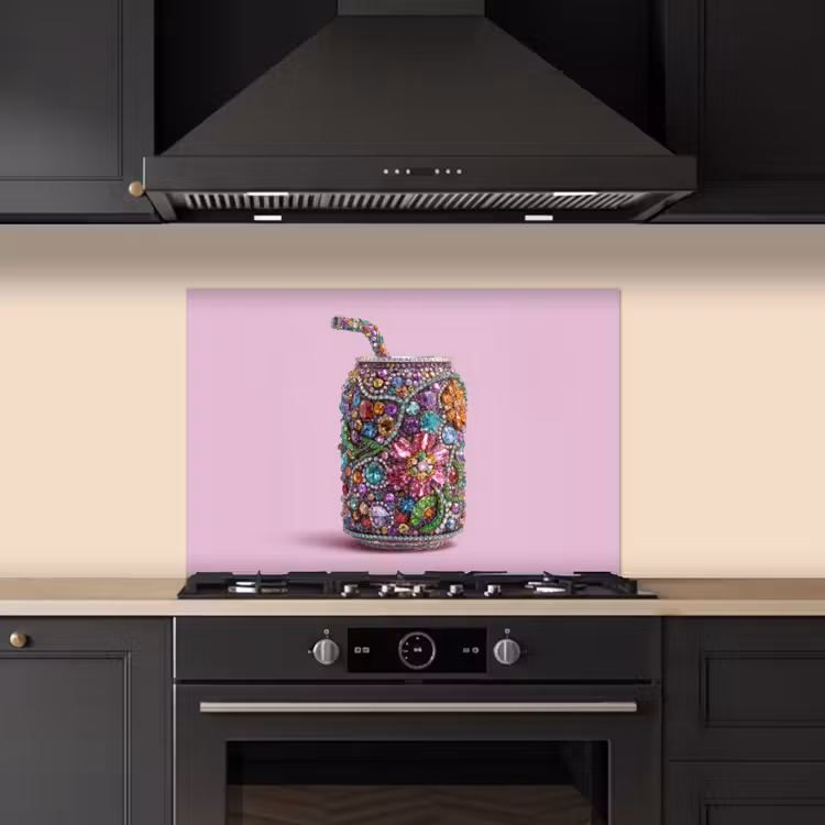 Frisdrankblikje - Bloemenpatroon - Edelstenen - Kleurrijk keuken achterwand spatscherm klein -sfeer1
