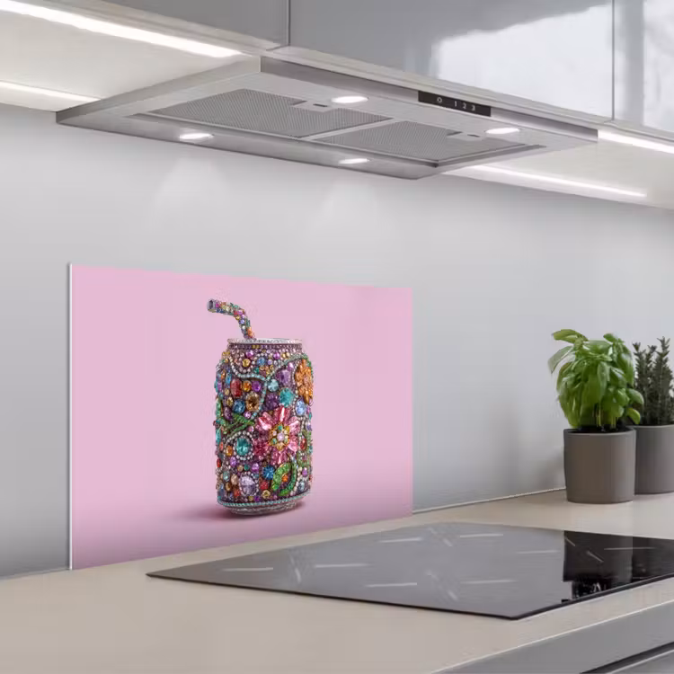 Frisdrankblikje - Bloemenpatroon - Edelstenen - Kleurrijk keuken achterwand spatscherm klein -3d_schuin