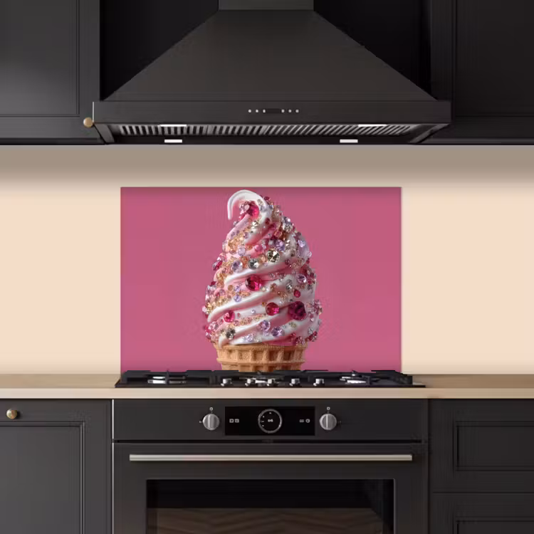 Softijs - Edelstenen - Roze - Hoorntje keuken achterwand spatscherm klein -sfeer1