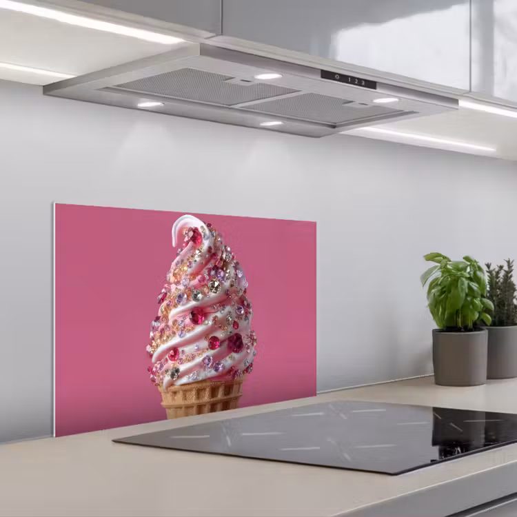 Softijs - Edelstenen - Roze - Hoorntje keuken achterwand spatscherm klein -3d_schuin