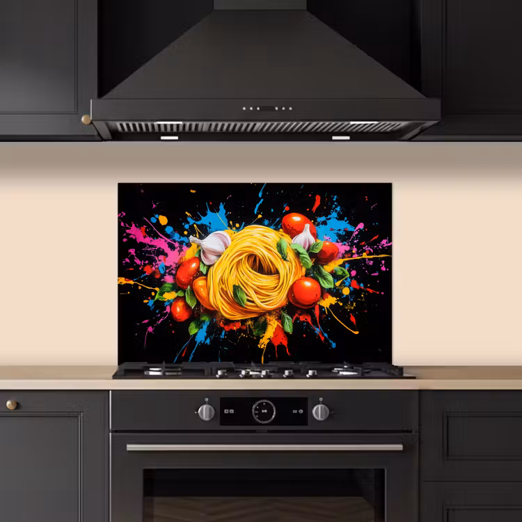 Spaghetti - Graffiti - Verf - Kleurrijk - Eten - Modern keuken achterwand spatscherm klein -sfeer1