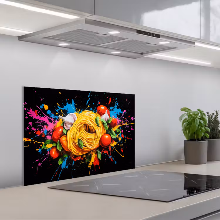 Spaghetti - Graffiti - Verf - Kleurrijk - Eten - Modern keuken achterwand spatscherm klein -3d_schuin