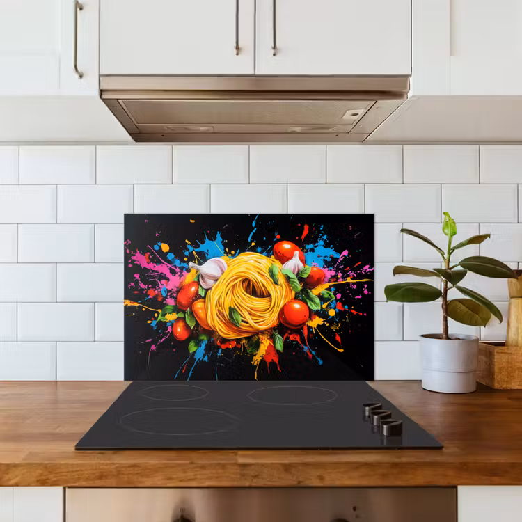 Spaghetti - Graffiti - Verf - Kleurrijk - Eten - Modern keuken achterwand spatscherm klein -sfeer2