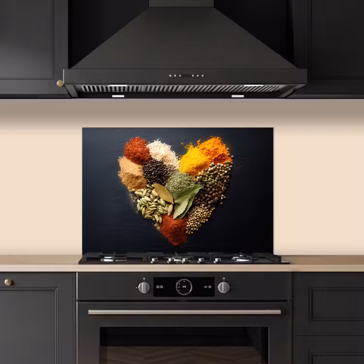 Specerijen - Mix - Hartvorm - Zwart keuken achterwand spatscherm klein -sfeer1