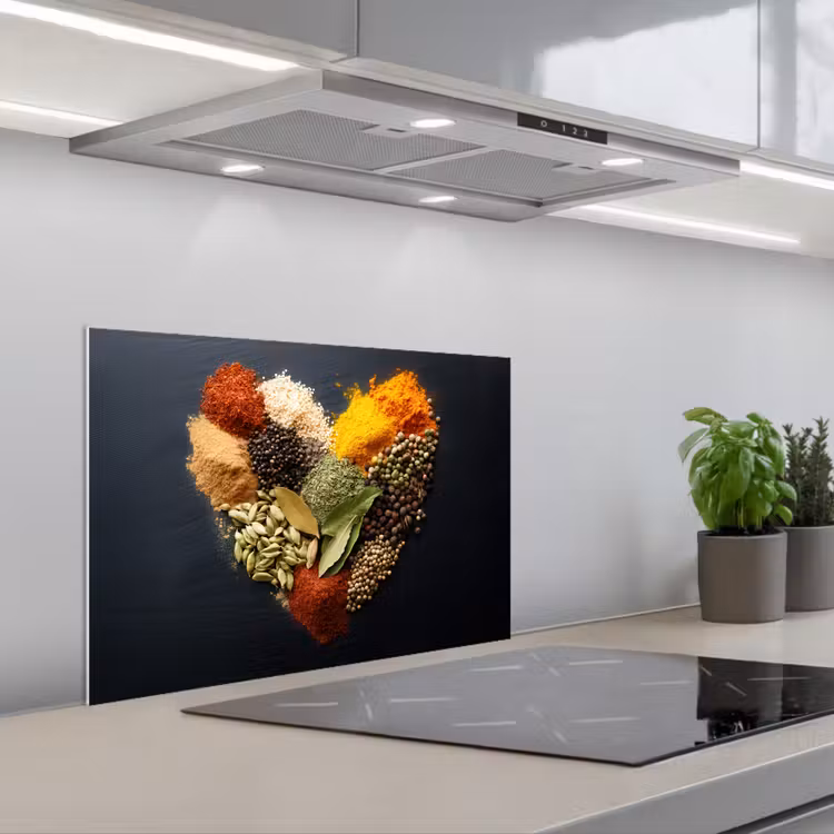 Specerijen - Mix - Hartvorm - Zwart keuken achterwand spatscherm klein -3d_schuin